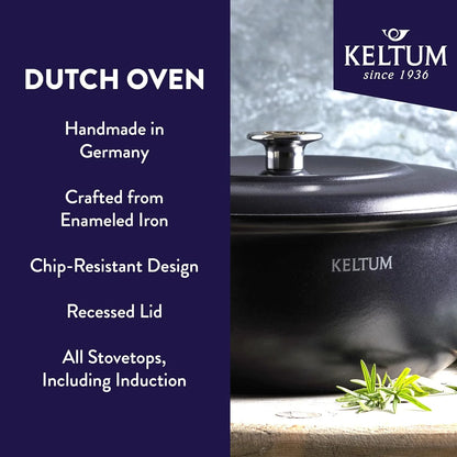 Keltum 3QT Enameled Iron Dutch Oven With Lid - Black