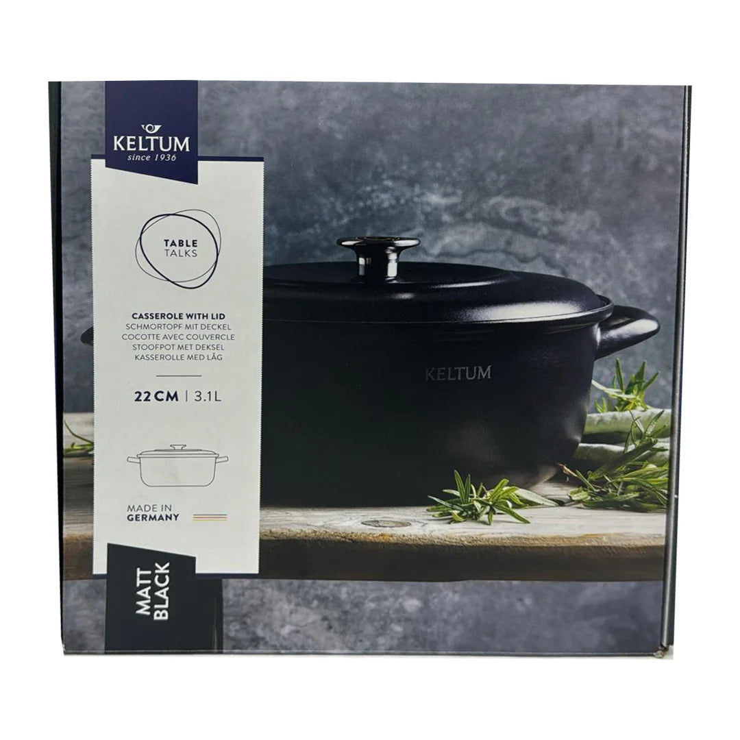 Keltum 3QT Enameled Iron Dutch Oven With Lid - Black