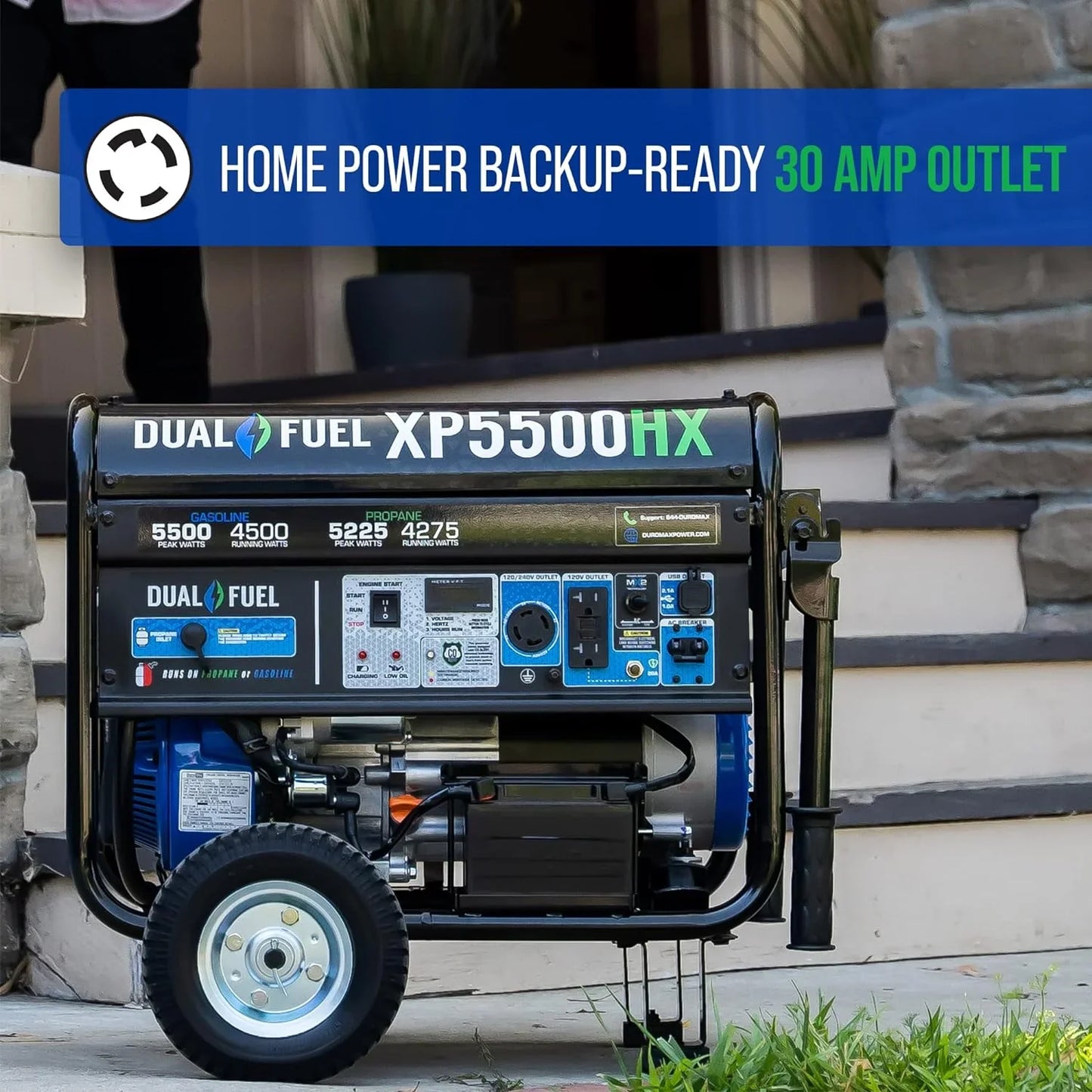 DuroMax 5,500 Watt 7.5 HP Dual Fuel Portable Generator With CO Alert 50- States Grade A Refurbished