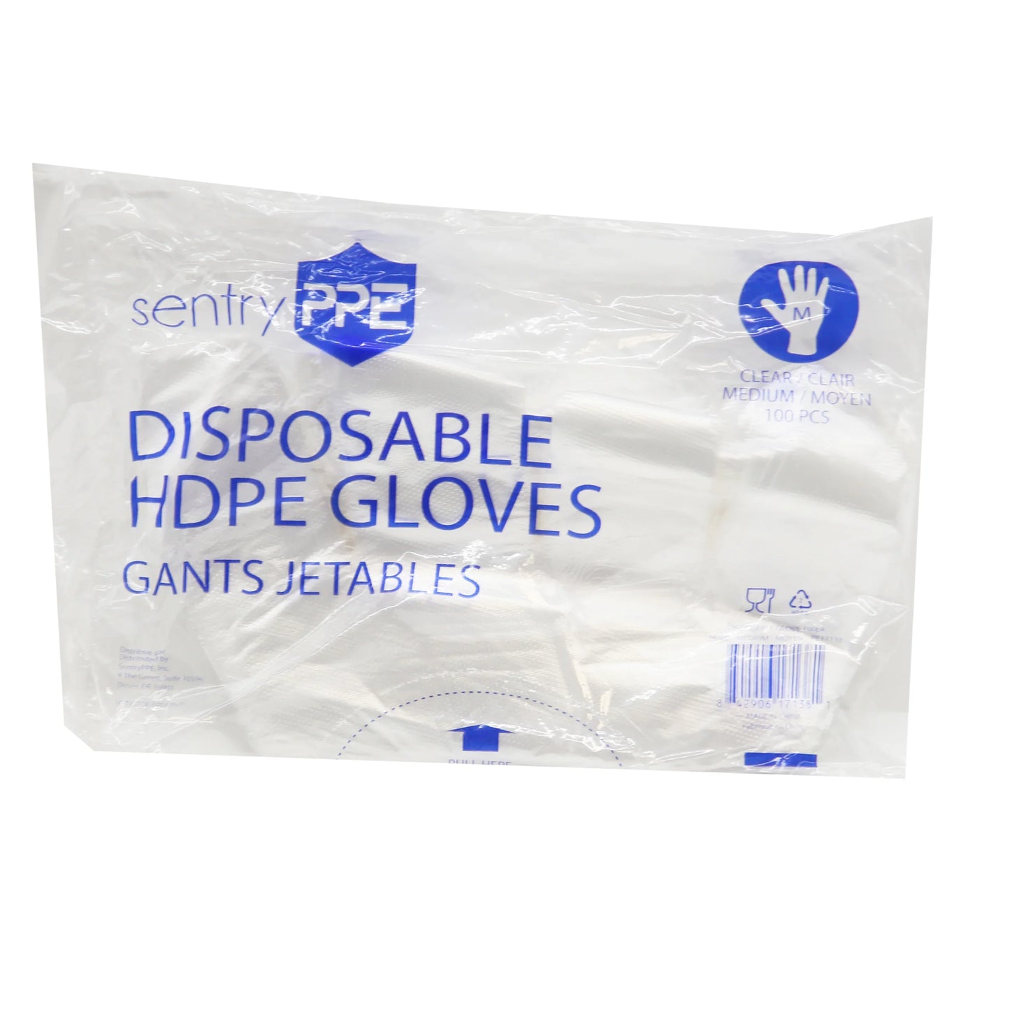 Sentry PPE Disposable HDPE Clear Med Gloves 100pcs